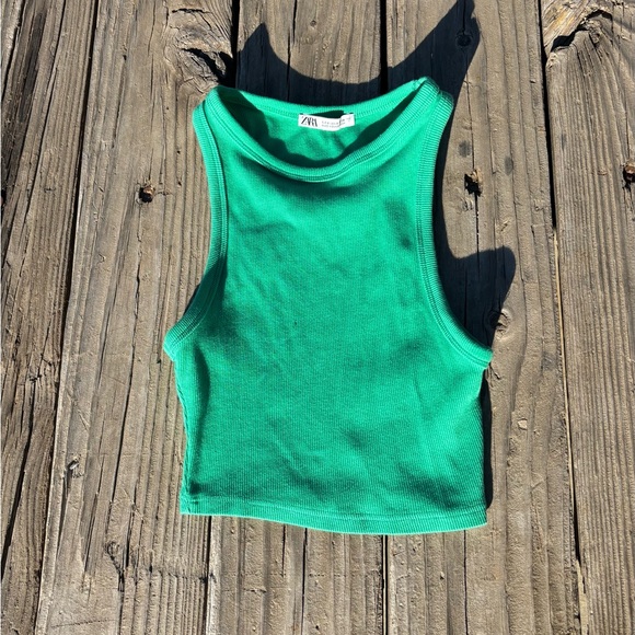 Zara Tops - Zara Green Ribbed Cropped Tank